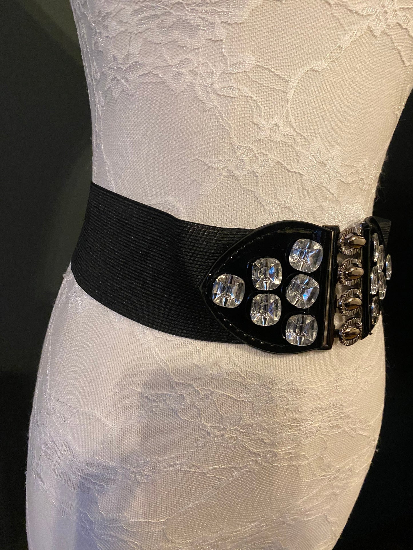 Elasticated Fashion Belt, Jewel Button Detail