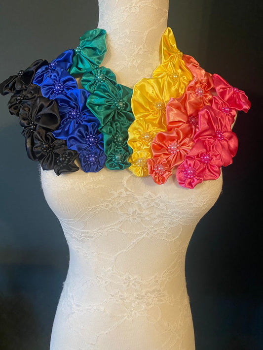 Satin Flower Trim, beaded Satin flowers