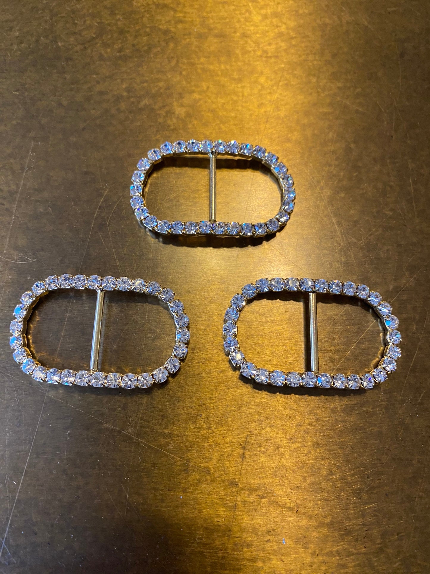 Oval Rhinestone Diamanté Buckle, Gold Finish (1x1 3/4 inch)
