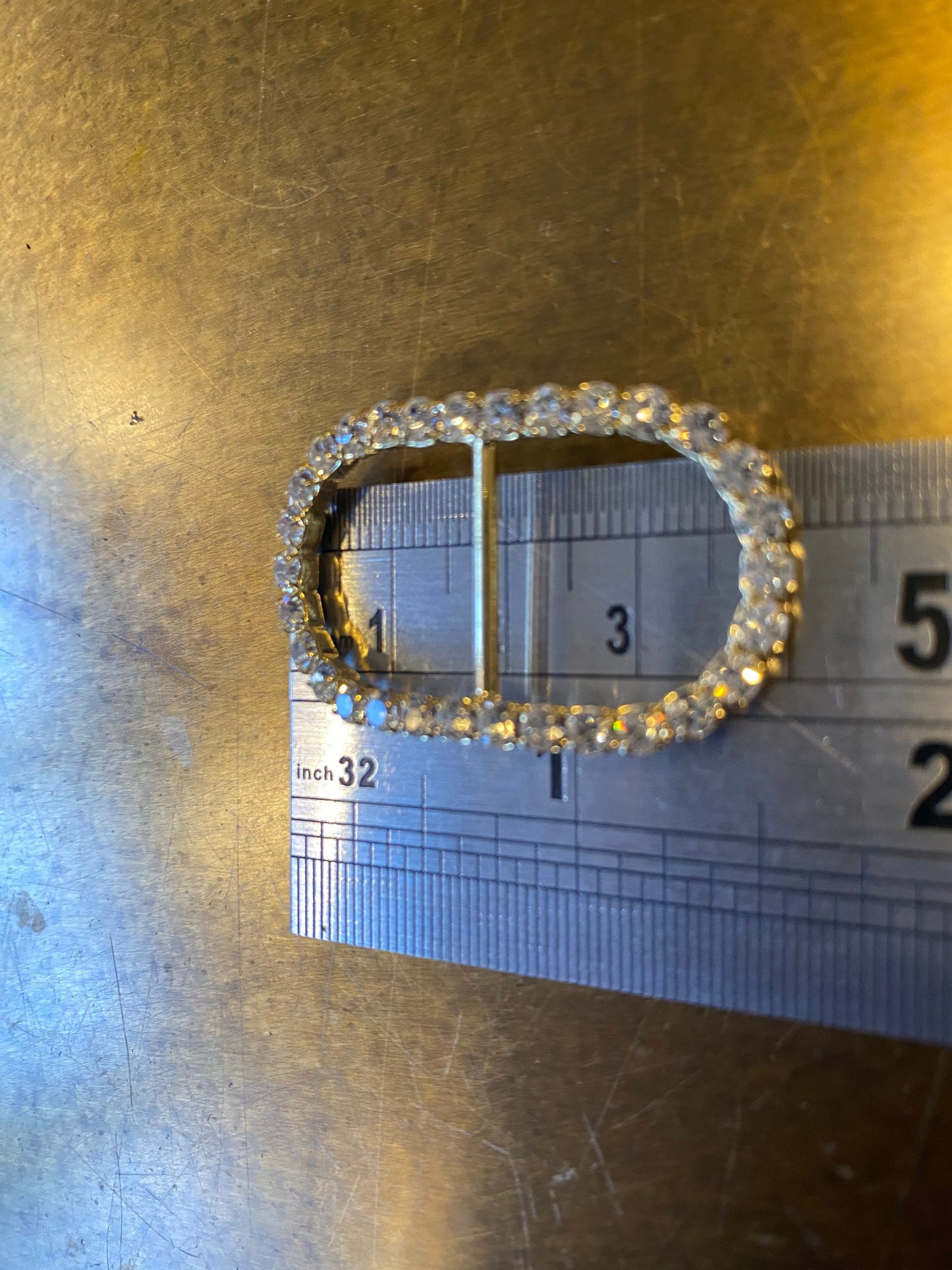 Oval Rhinestone Diamanté Buckle, Gold Finish (1x1 3/4 inch)