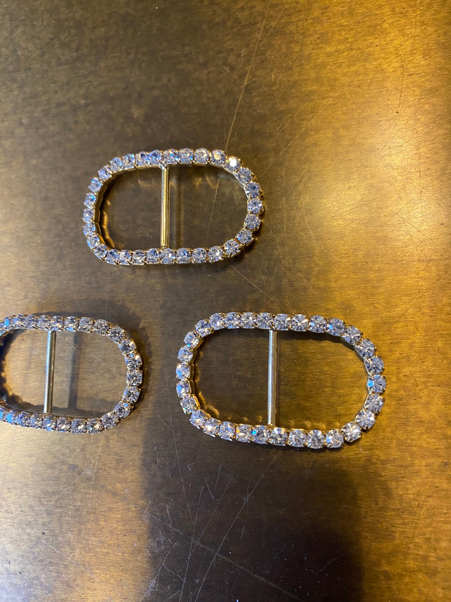 Oval Rhinestone Diamanté Buckle, Gold Finish (1x1 3/4 inch)