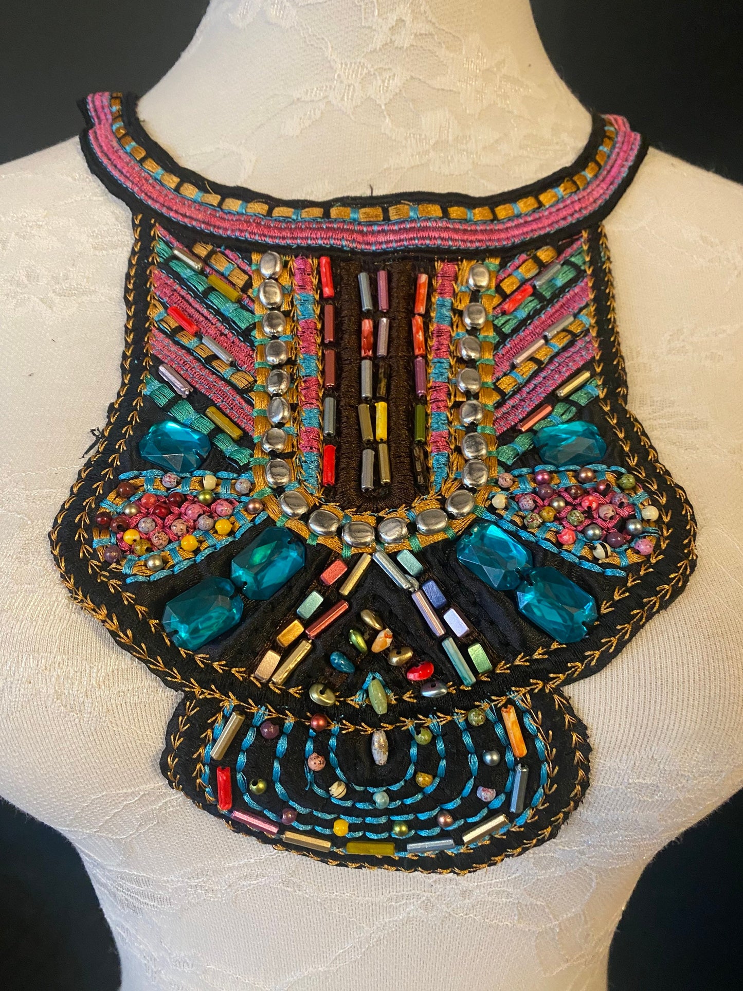 Embroidered Beaded Appliqué Collar, Boho Neck Trim