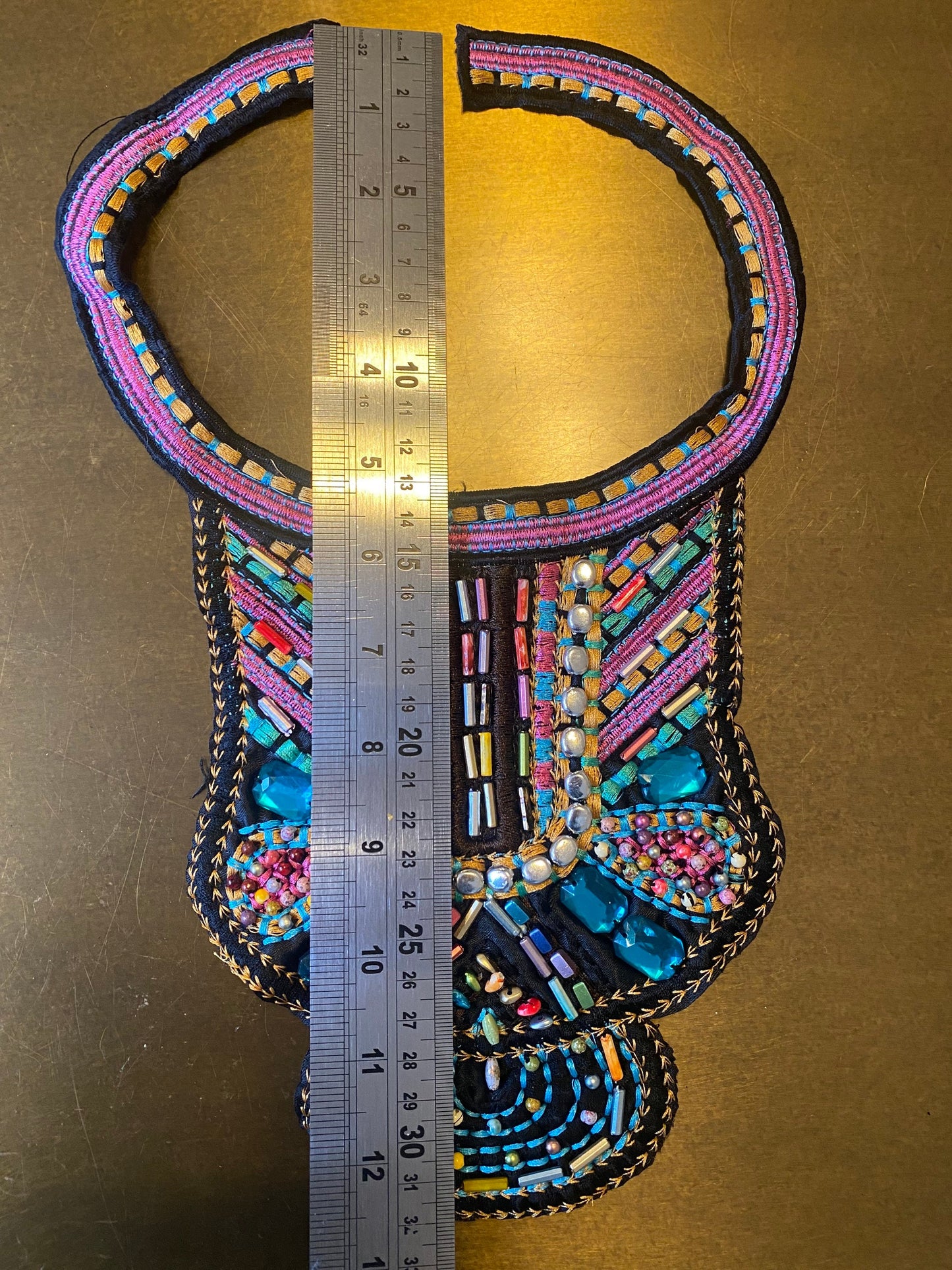 Embroidered Beaded Appliqué Collar, Boho Neck Trim
