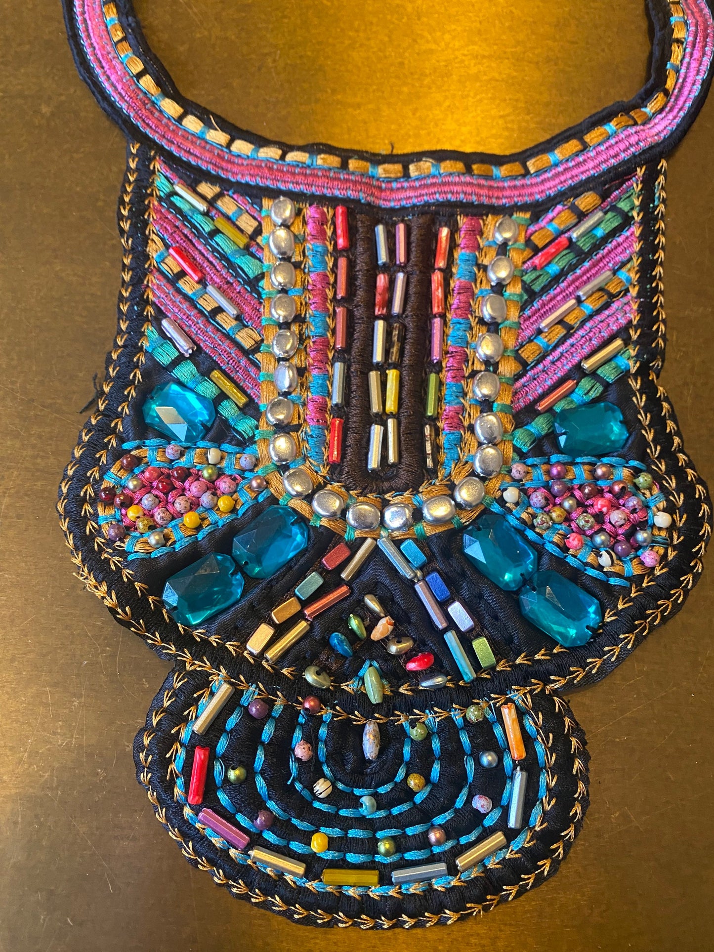 Embroidered Beaded Appliqué Collar, Boho Neck Trim