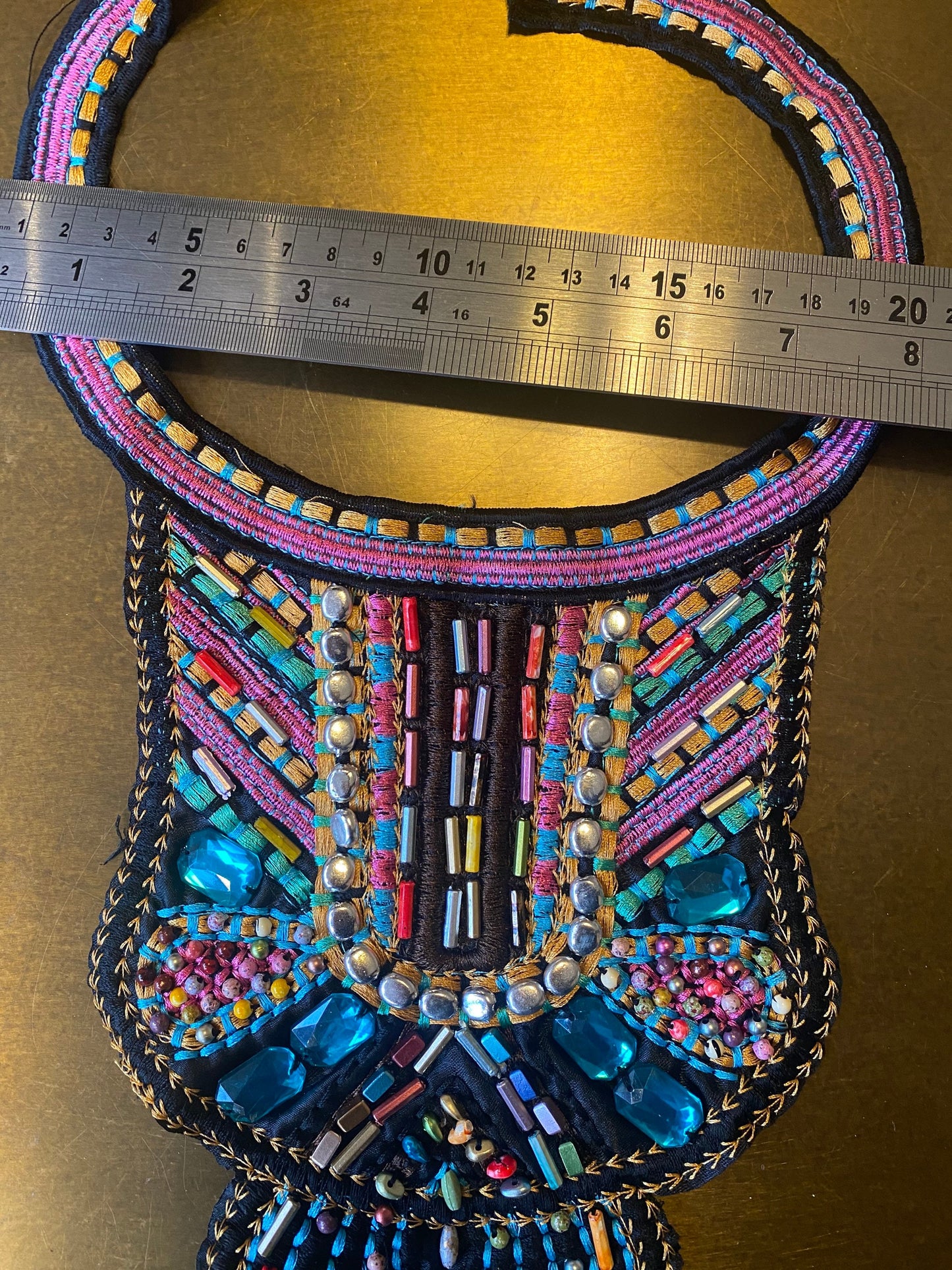 Embroidered Beaded Appliqué Collar, Boho Neck Trim