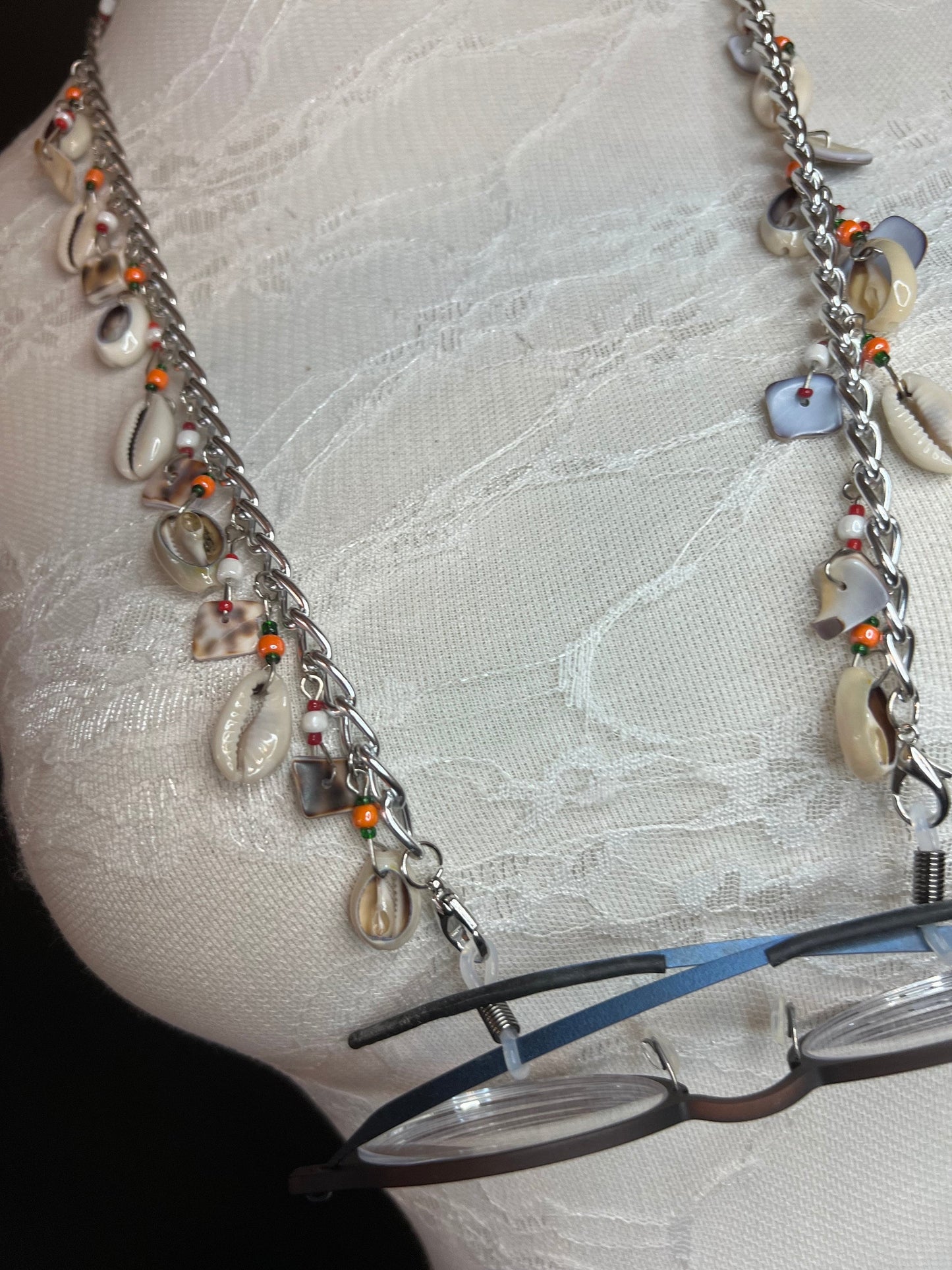 Glasses chain, Spectacles Chain, Shell Beaded glasses chain, silver, gold, men’s, ladies, children’s, handmade, Beach wear, Resort, FAN Desi