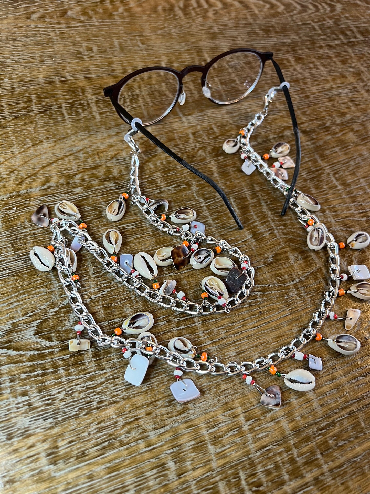 Glasses chain, Spectacles Chain, Shell Beaded glasses chain, silver, gold, men’s, ladies, children’s, handmade, Beach wear, Resort, FAN Desi