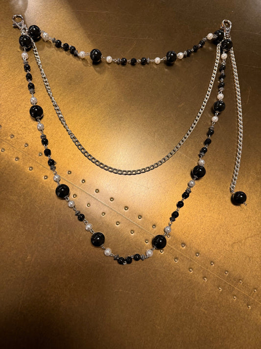 Layered Jeans Chains, Elegant Street Fashion, Hip Hop, 3 size selection,Black, Pearl, Silver, 3 Layers, Festival, Fashion, Bags, Gift