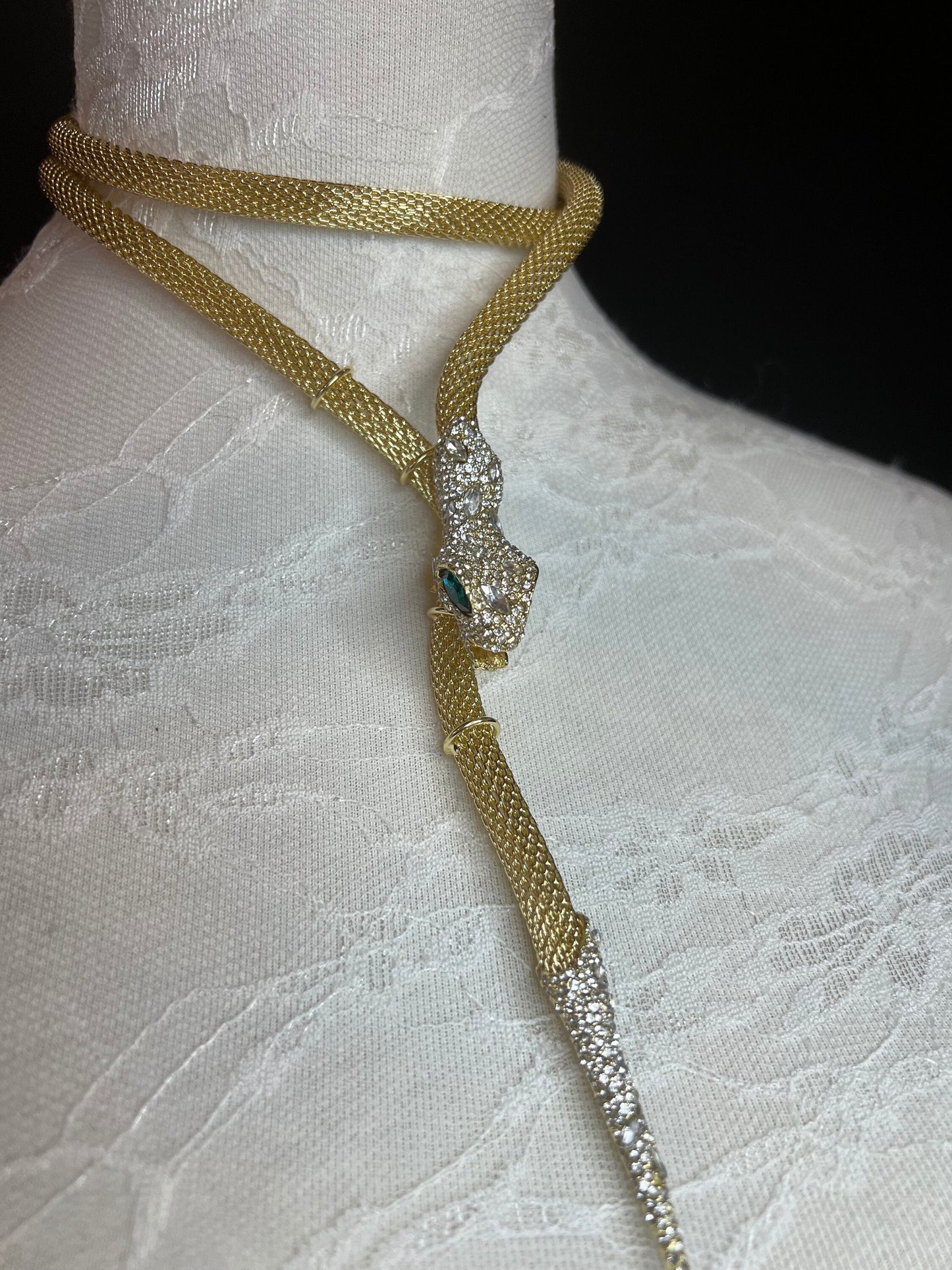 Rhinestone Snake Choker Necklace, Premium Gold or Silver