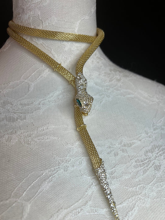 Rhinestone Snake Choker Necklace, Premium Gold or Silver