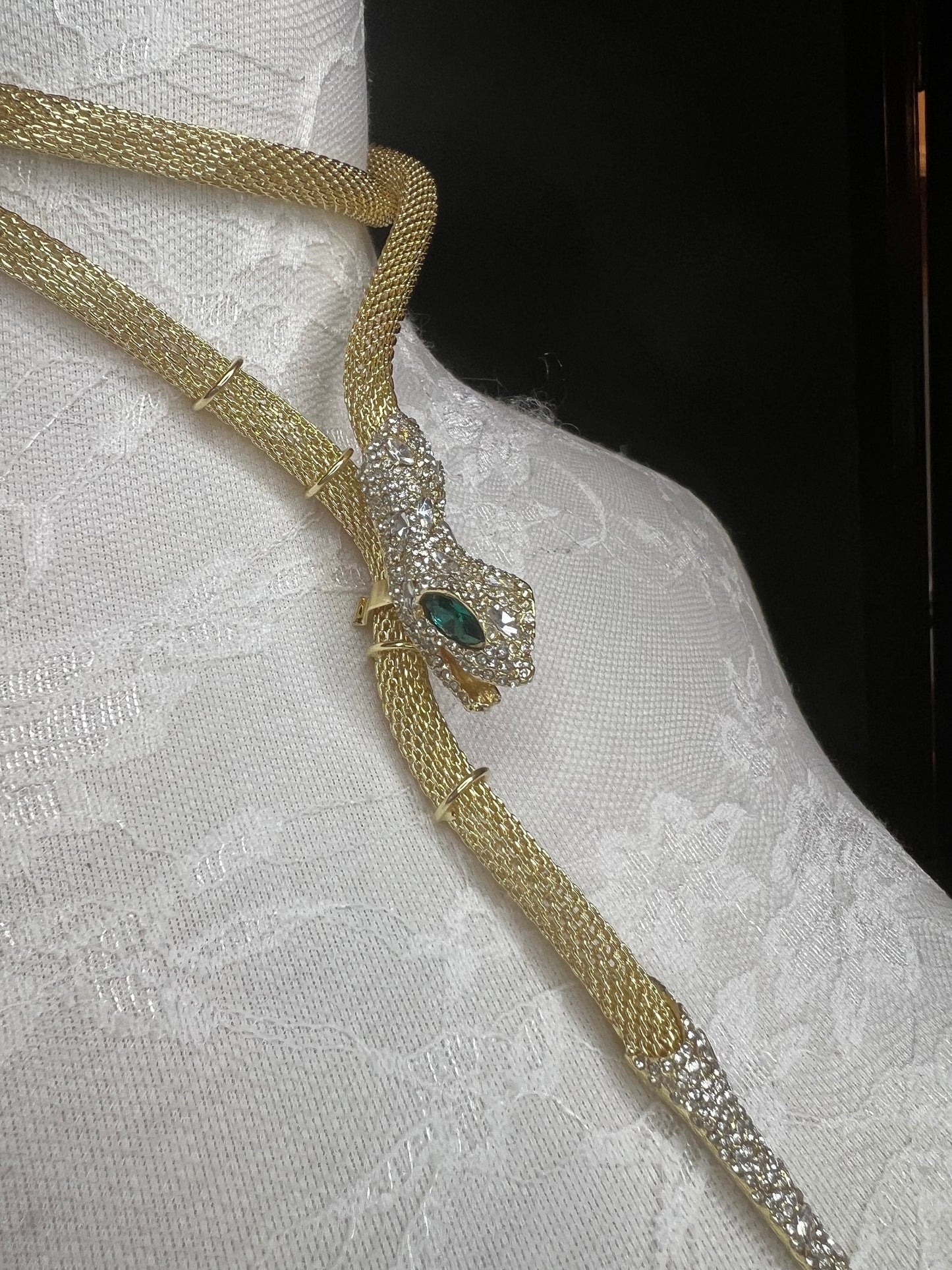 Rhinestone Snake Choker Necklace, Premium Gold or Silver