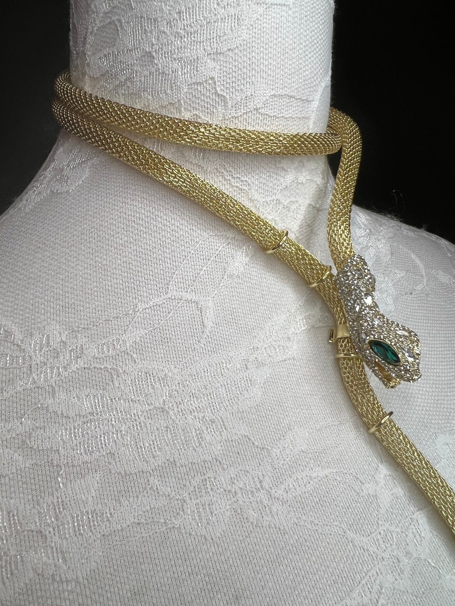 Rhinestone Snake Choker Necklace, Premium Gold or Silver