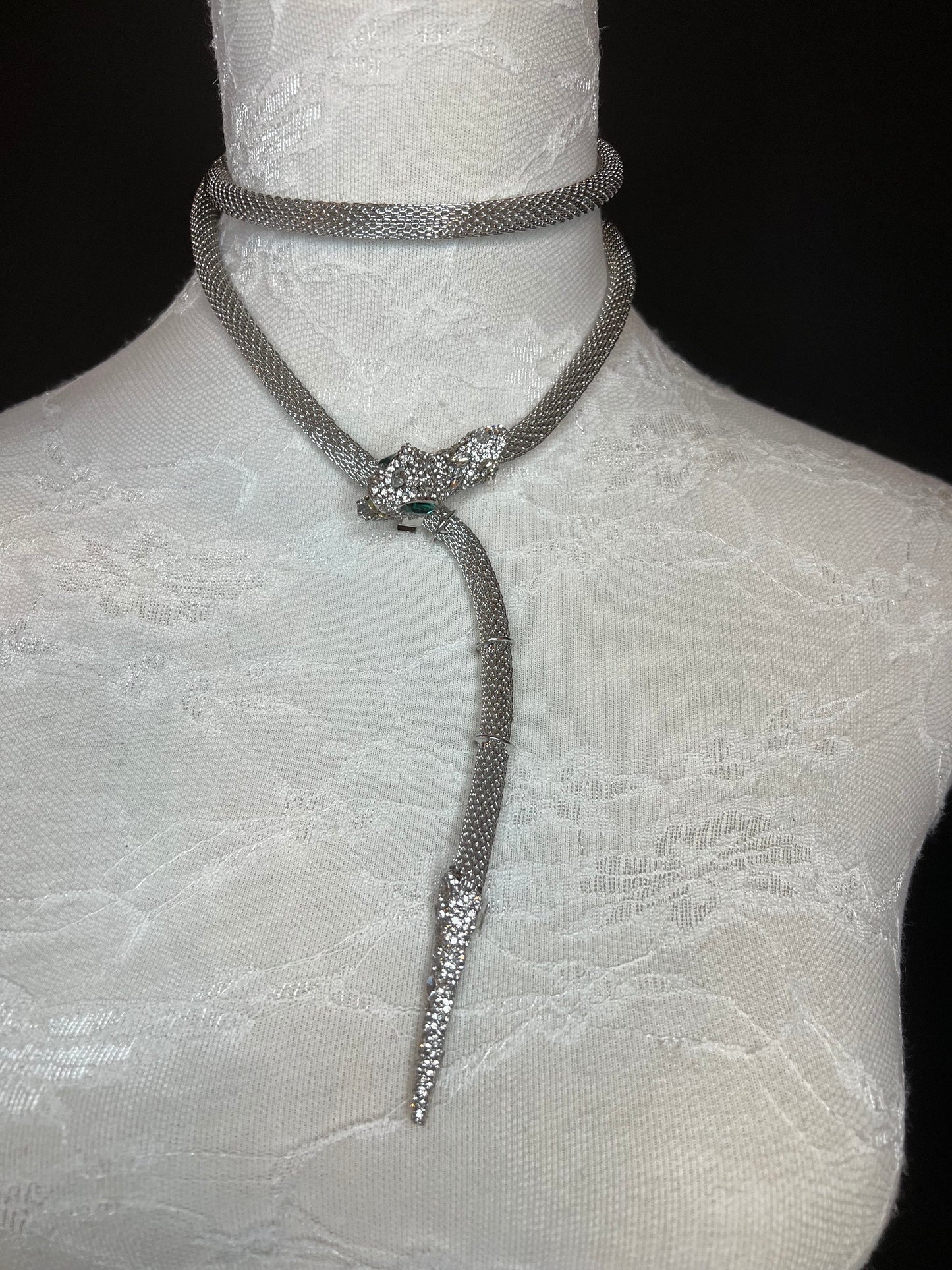 Rhinestone Snake Choker Necklace, Premium Gold or Silver