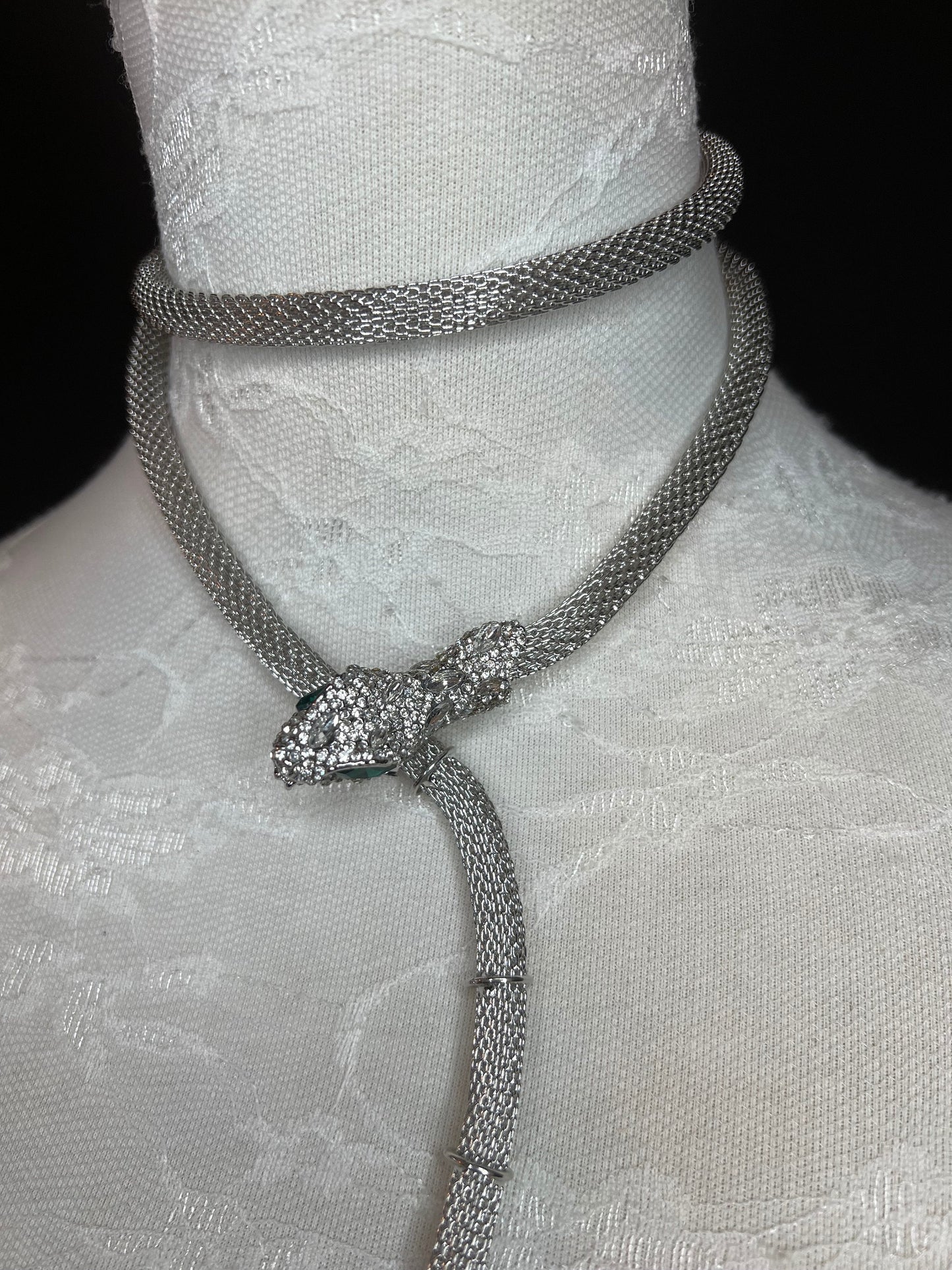 Rhinestone Snake Choker Necklace, Premium Gold or Silver
