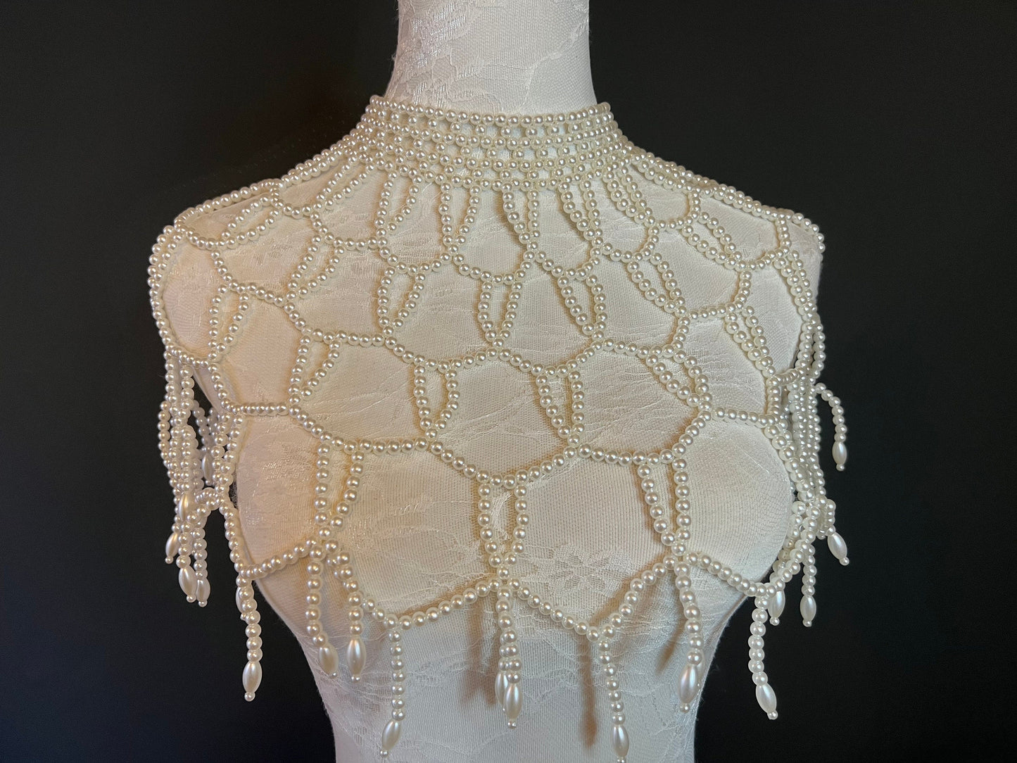 Bridal Pearl Shoulder Necklace, Vintage Wedding Jewelry