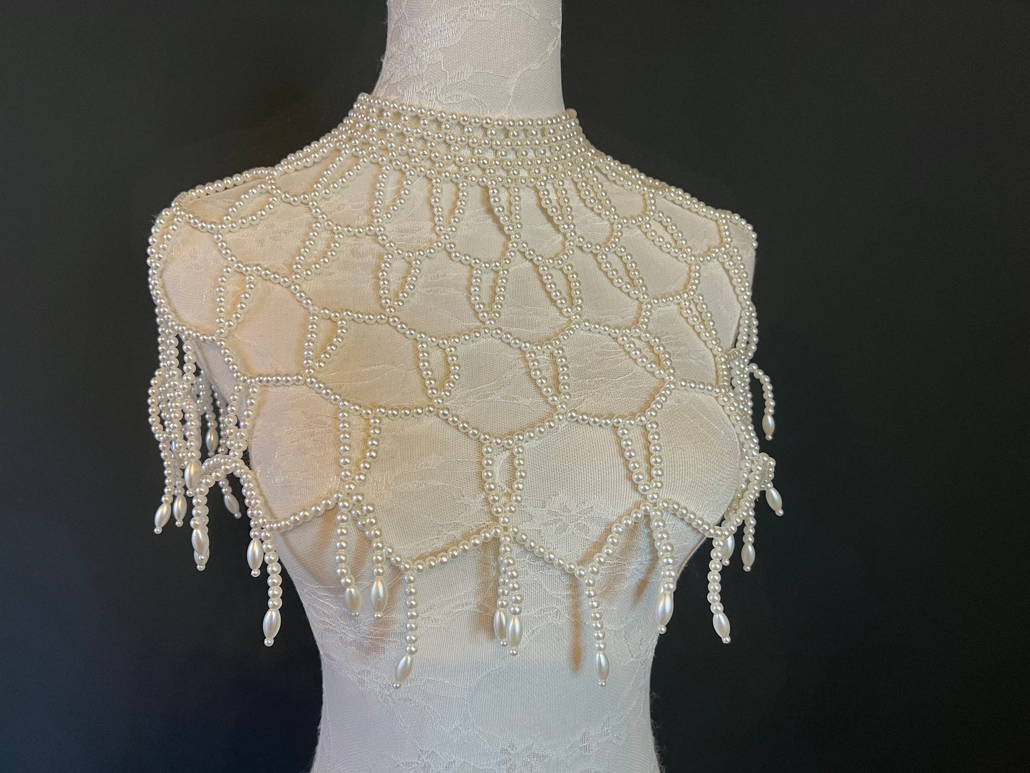 Bridal Pearl Shoulder Necklace, Vintage Wedding Jewelry