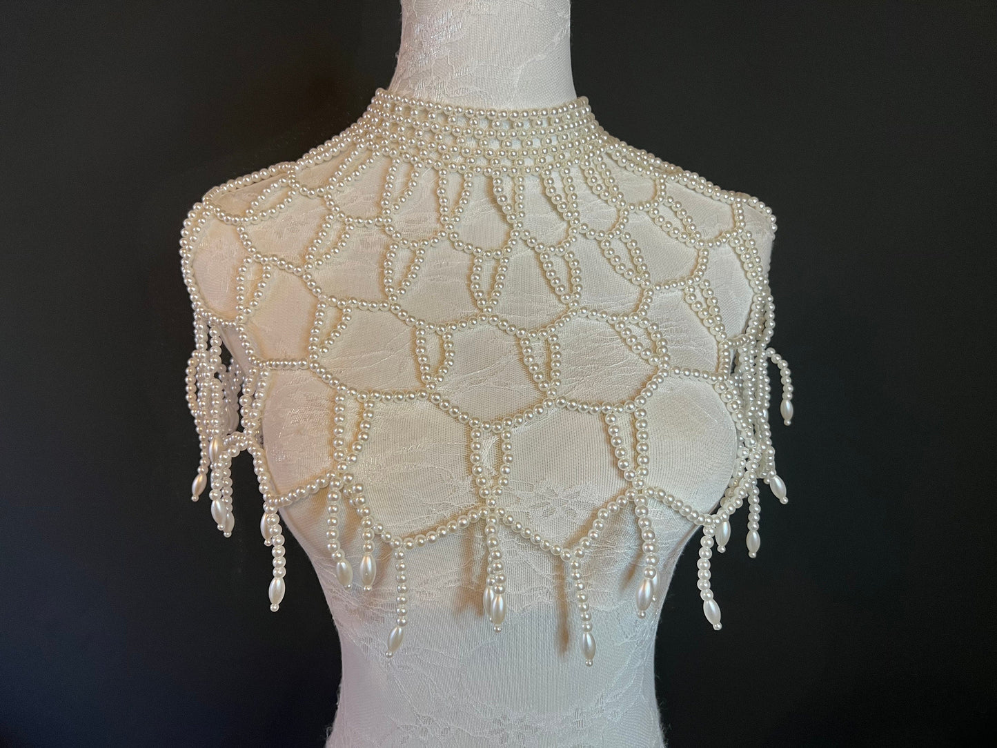 Bridal Pearl Shoulder Necklace, Vintage Wedding Jewelry