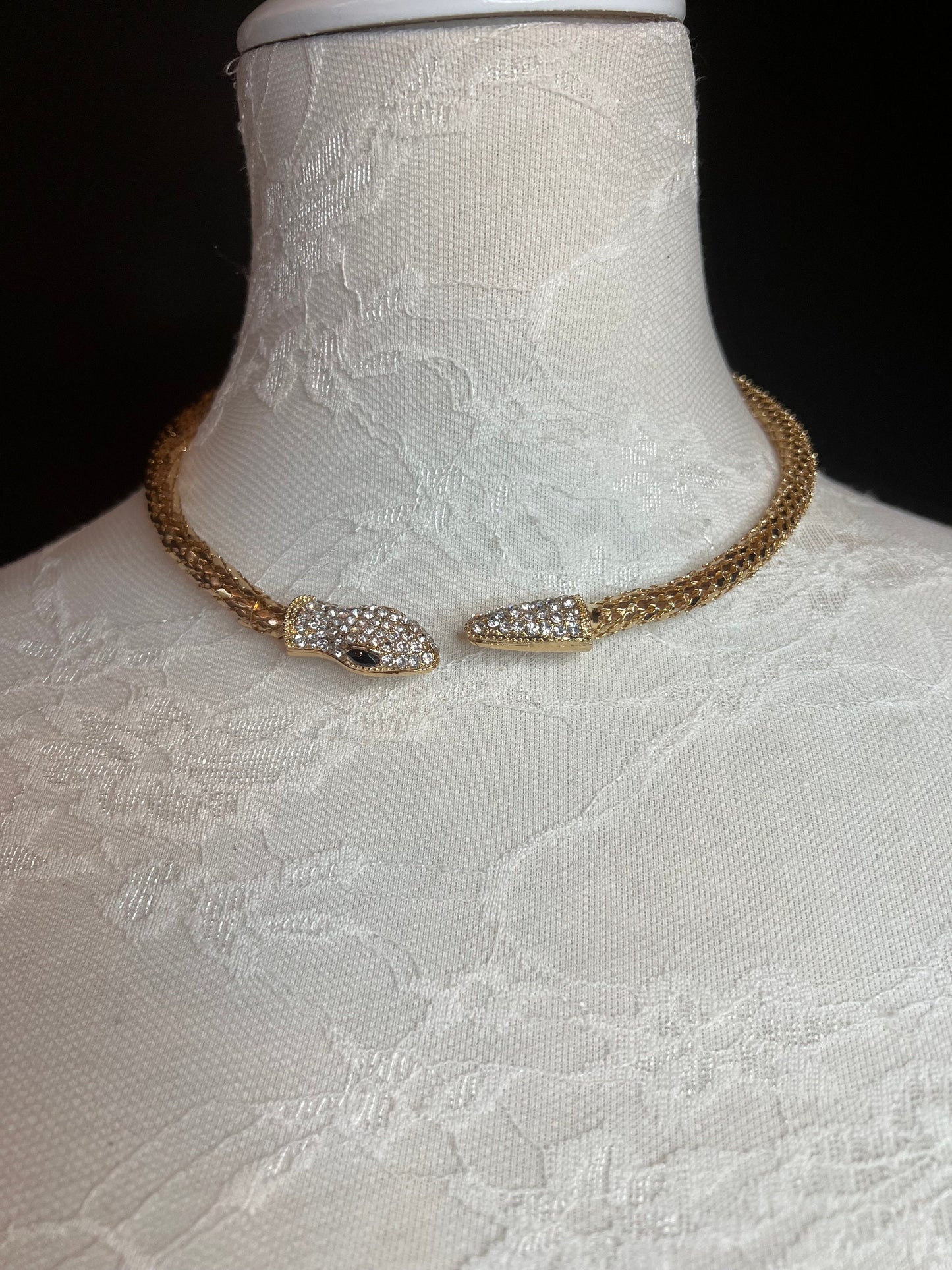 Snake Necklace, Choker Necklace, Rhinestone Snake, Gold, Silver