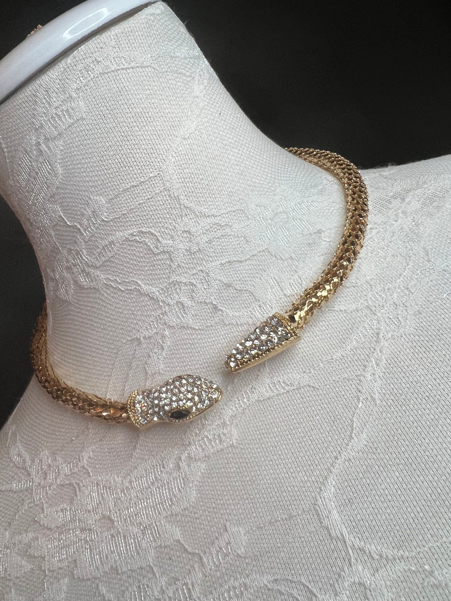 Snake Necklace, Choker Necklace, Rhinestone Snake, Gold, Silver