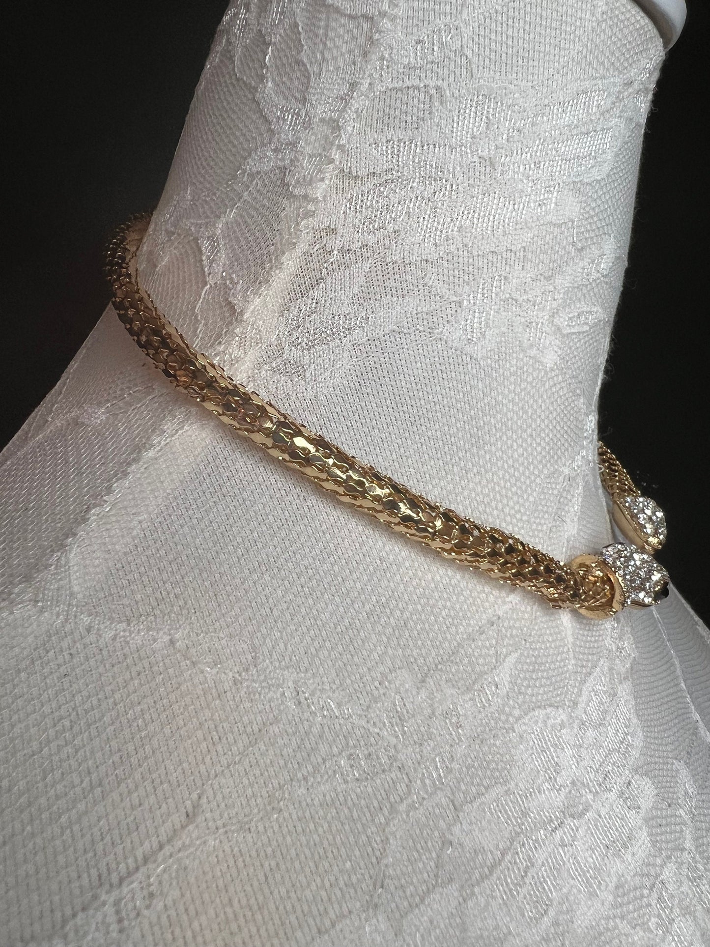 Rhinestone Snake Choker Necklace, Gold or Silver
