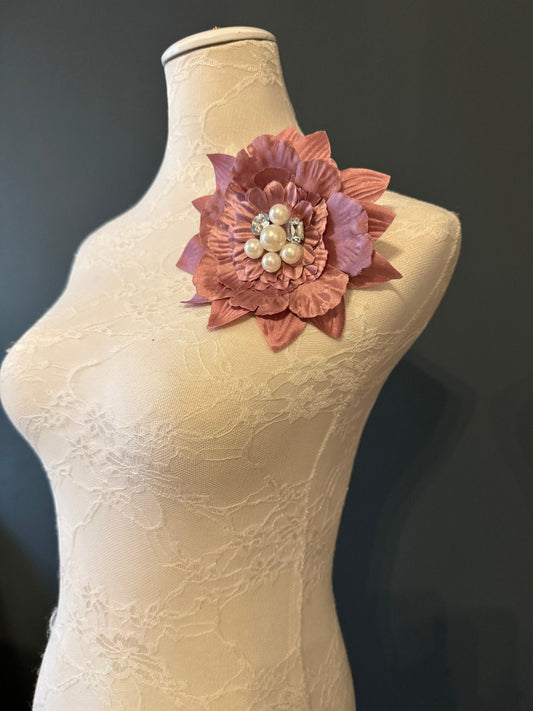 Corsage Flower, Rose Pink, 6” Wide, Large Pin on Corsage, Hair Clip Cordage, Bridal, Clothing, Fashion, Hat, Accessory, Fashion, FAN Design