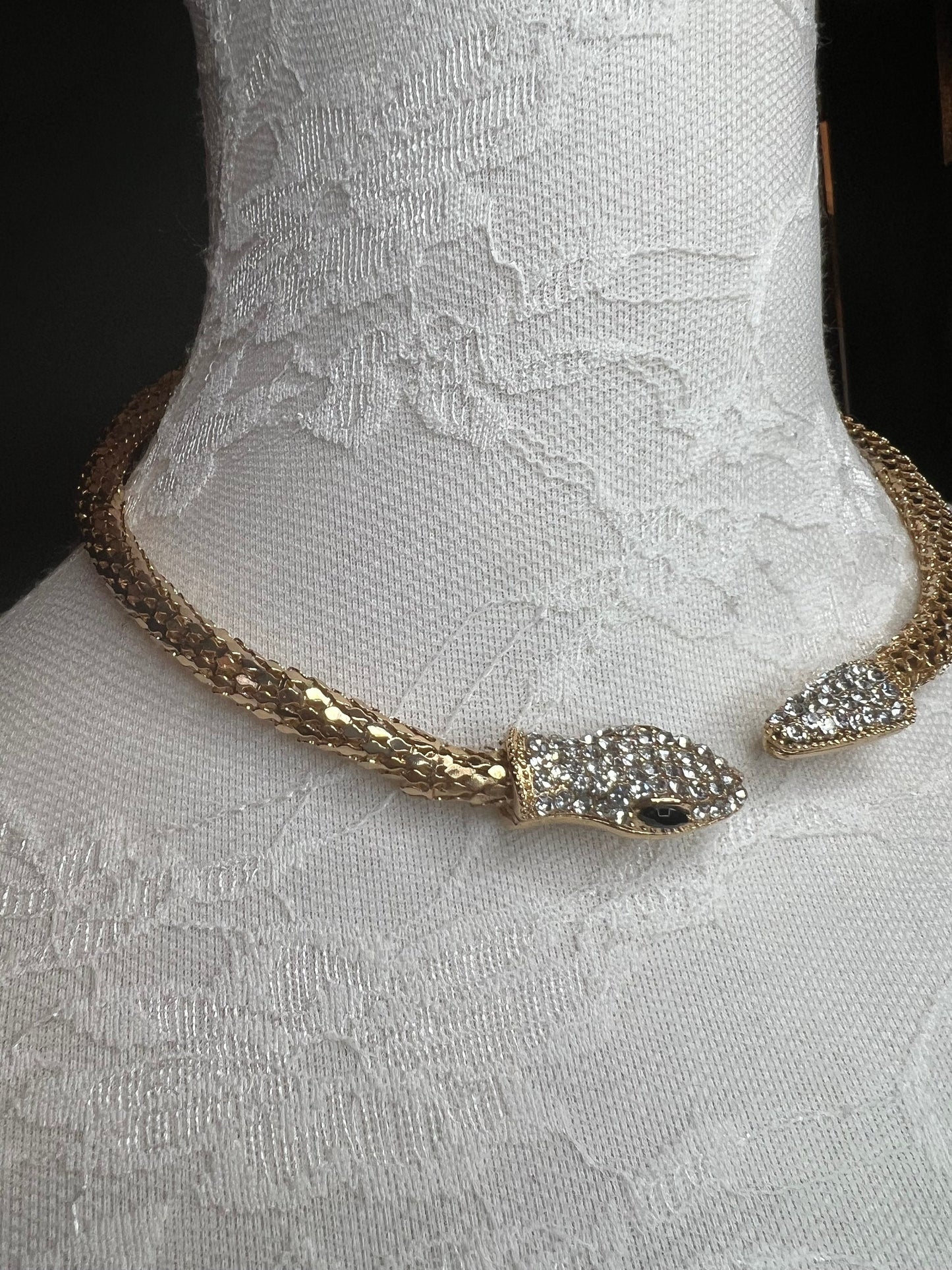 Snake Necklace, Choker Necklace, Rhinestone Snake, Gold, Silver