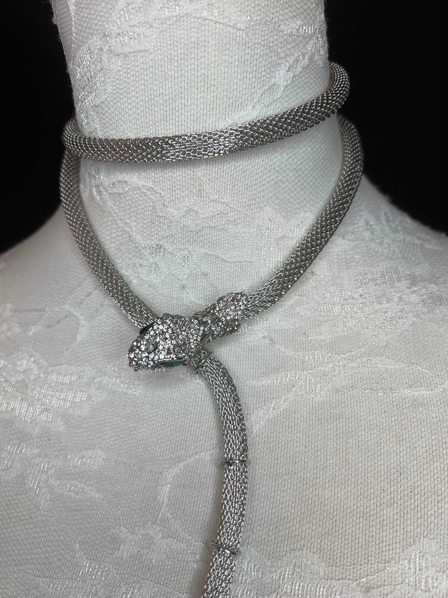 Snake Necklace, Choker Necklace, Rhinestone Snake, Gold, Silver, Gunmetal