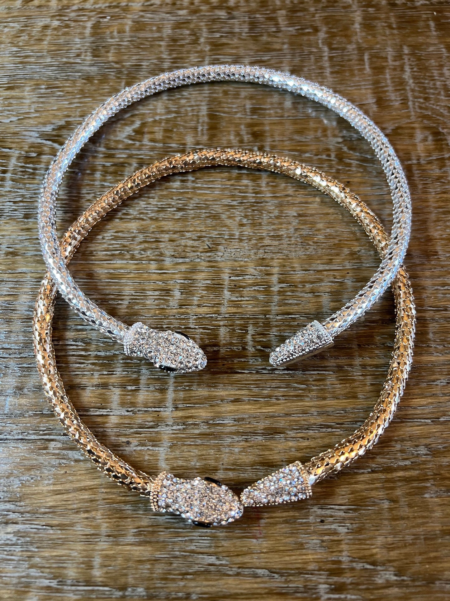 Rhinestone Snake Choker Necklace, Gold or Silver