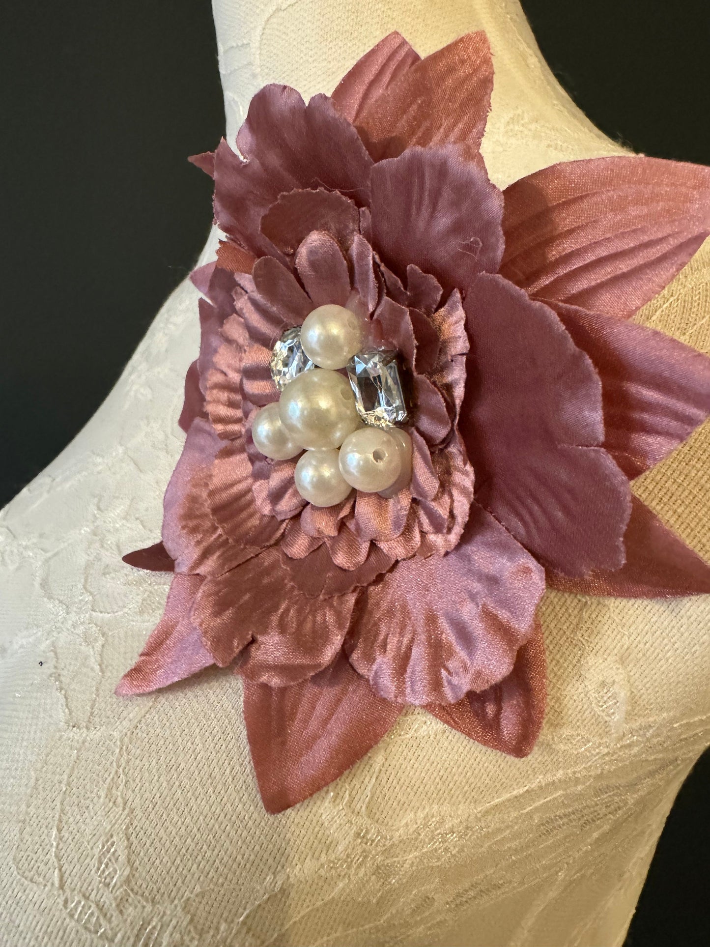 Corsage Flower, Rose Pink, 6” Wide, Large Pin on Corsage, Hair Clip Cordage, Bridal, Clothing, Fashion, Hat, Accessory, Fashion, FAN Design