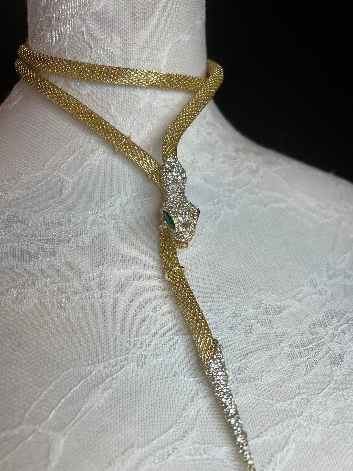 Snake Necklace, Choker Necklace, Rhinestone Snake, Gold, Silver, Gunmetal