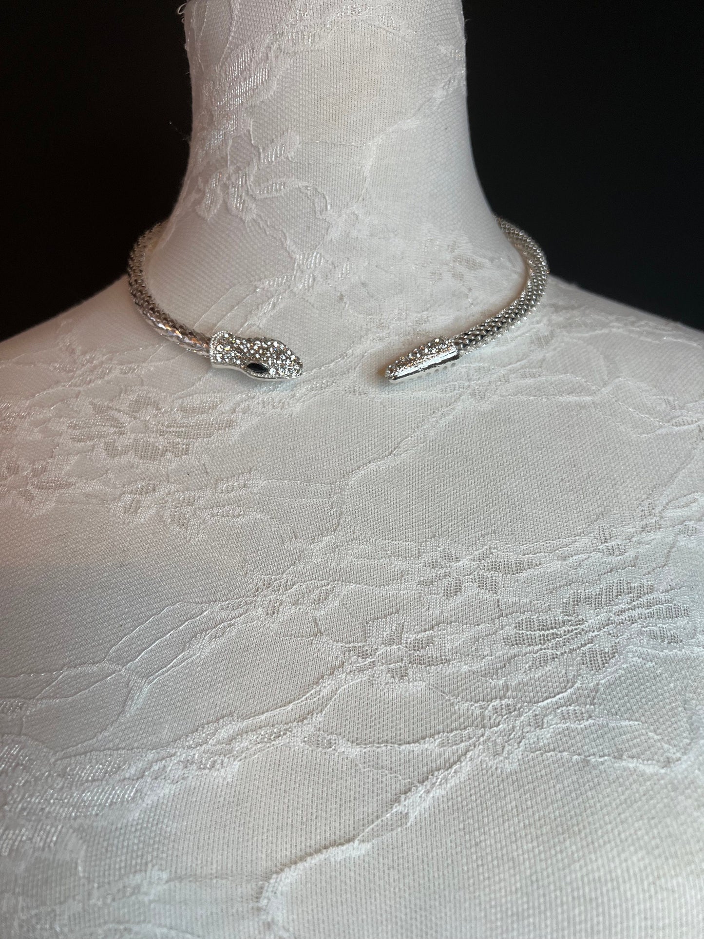 Snake Necklace, Choker Necklace, Rhinestone Snake, Gold, Silver