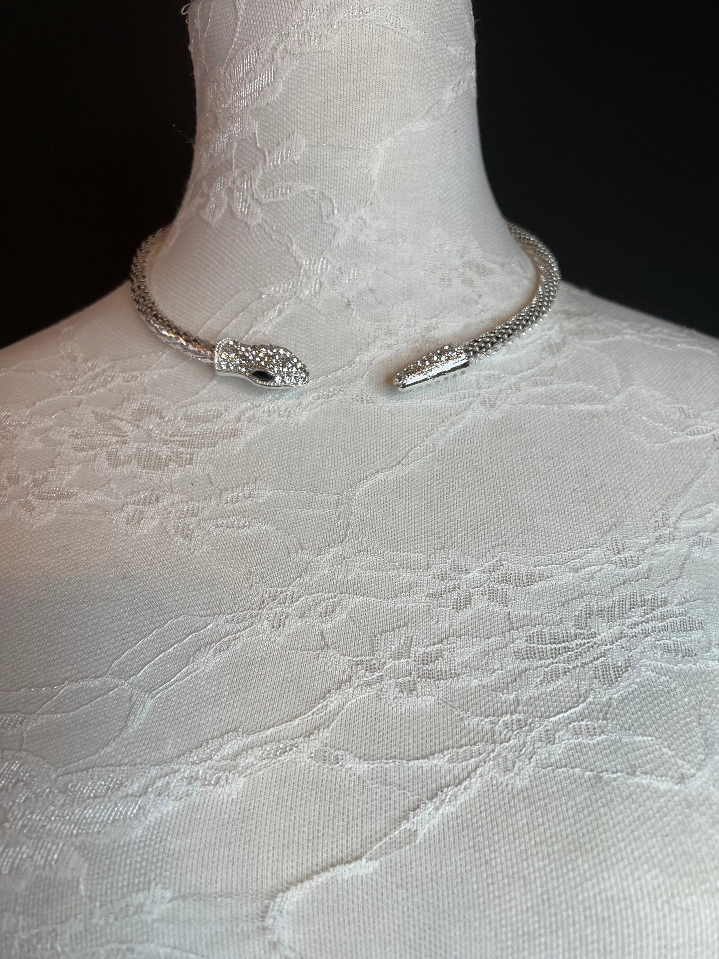 Rhinestone Snake Choker Necklace, Gold or Silver