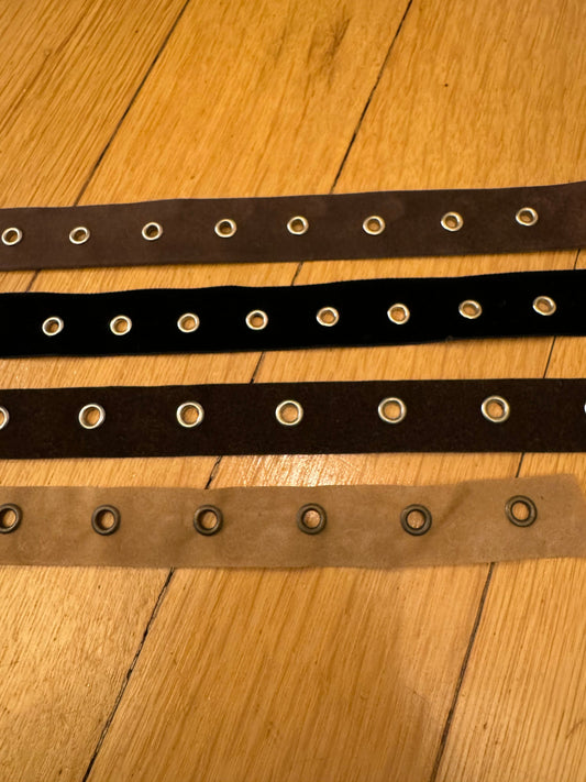 Eyelet Tape, Brown, Black, Tan, Silver Eyelets, Tape with Eyelets, Faux Suede, Eyelets Tape, Cordets, Dresses, Tops, Clothing, 1” Wide Tape