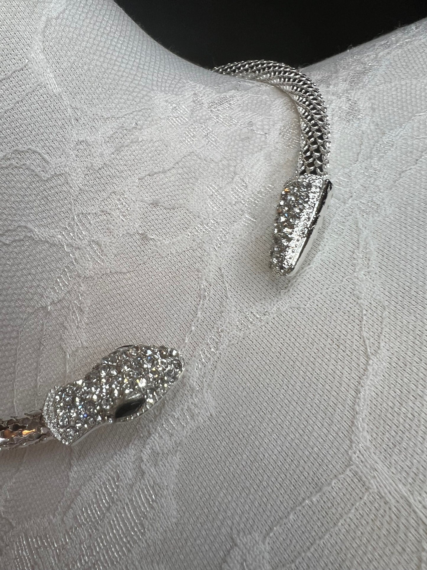 Rhinestone Snake Choker Necklace, Gold or Silver
