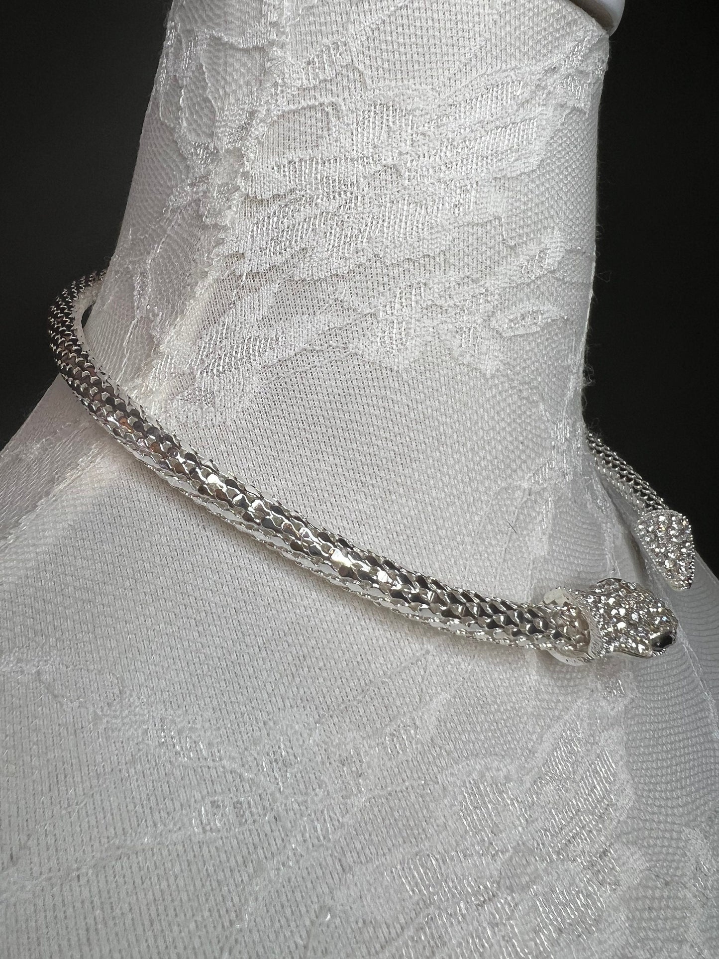 Rhinestone Snake Choker Necklace, Gold or Silver
