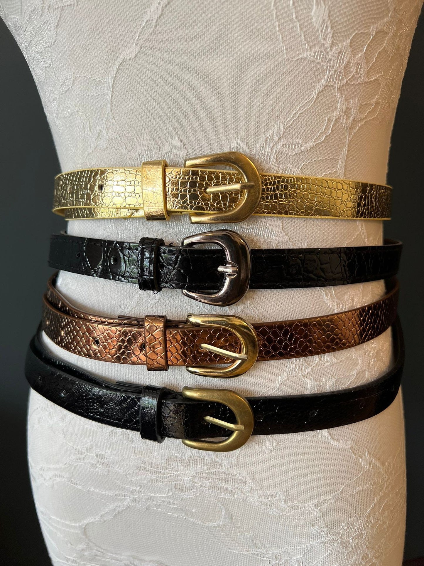 Faux Leather Dress Belt, Narrow 2cm Patent Belts, UK 8-14