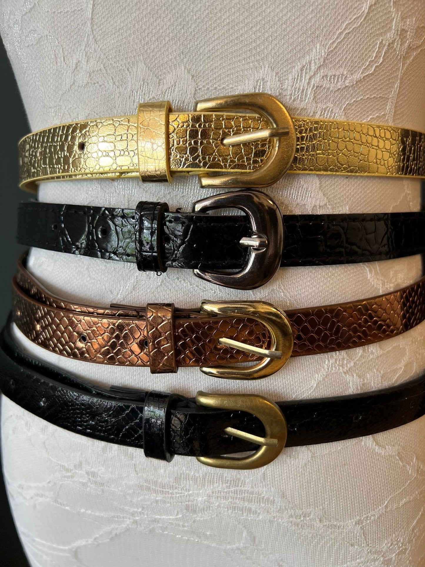 Faux Leather Dress Belt, Narrow 2cm Patent Belts, UK 8-14