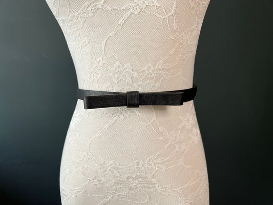 Belt, Bow Belt, Matt Black, Faux Leather Bow Belt, Skinny Belt