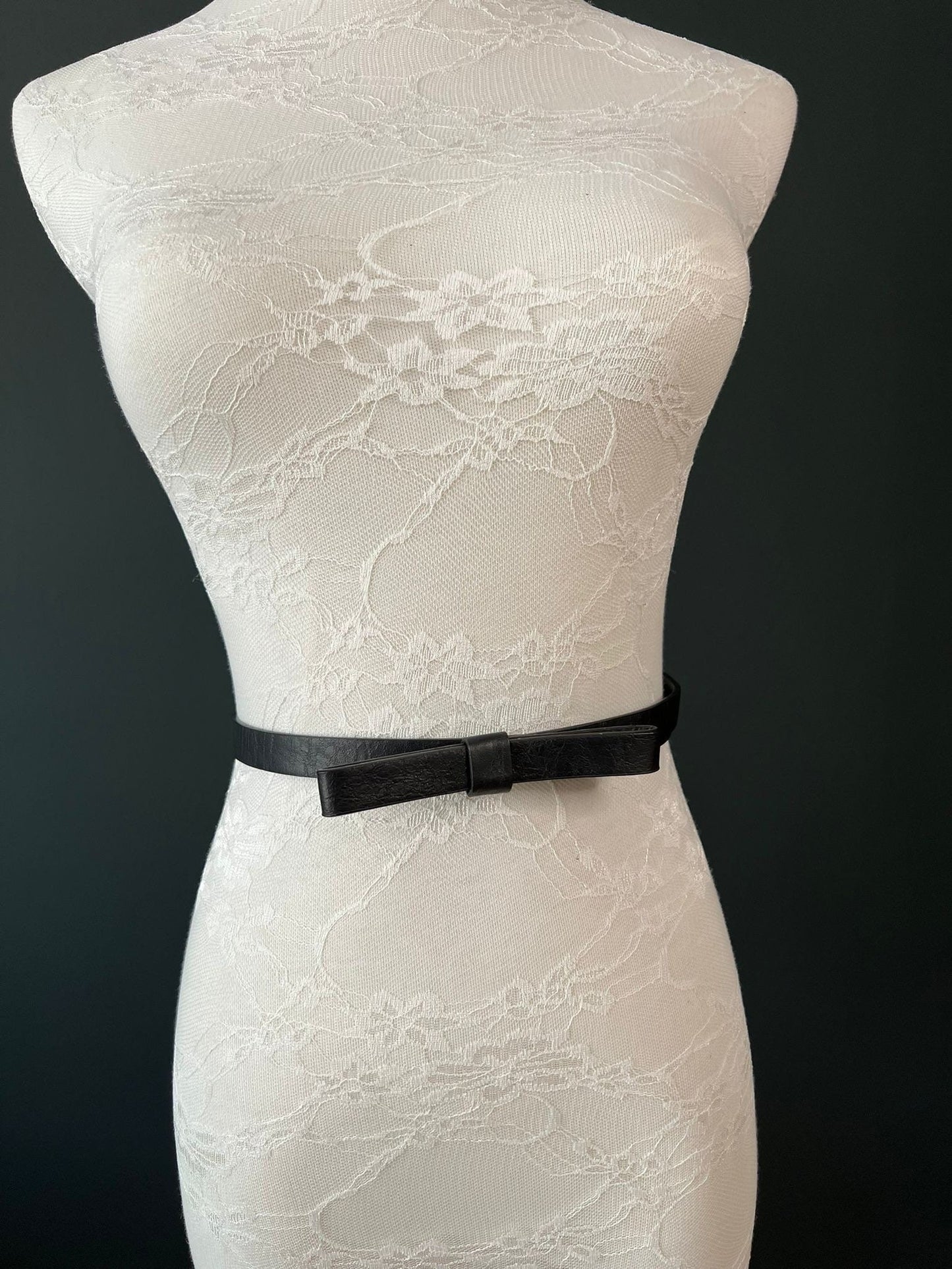 Belt, Bow Belt, Matt Black, Faux Leather Bow Belt, Skinny Belt