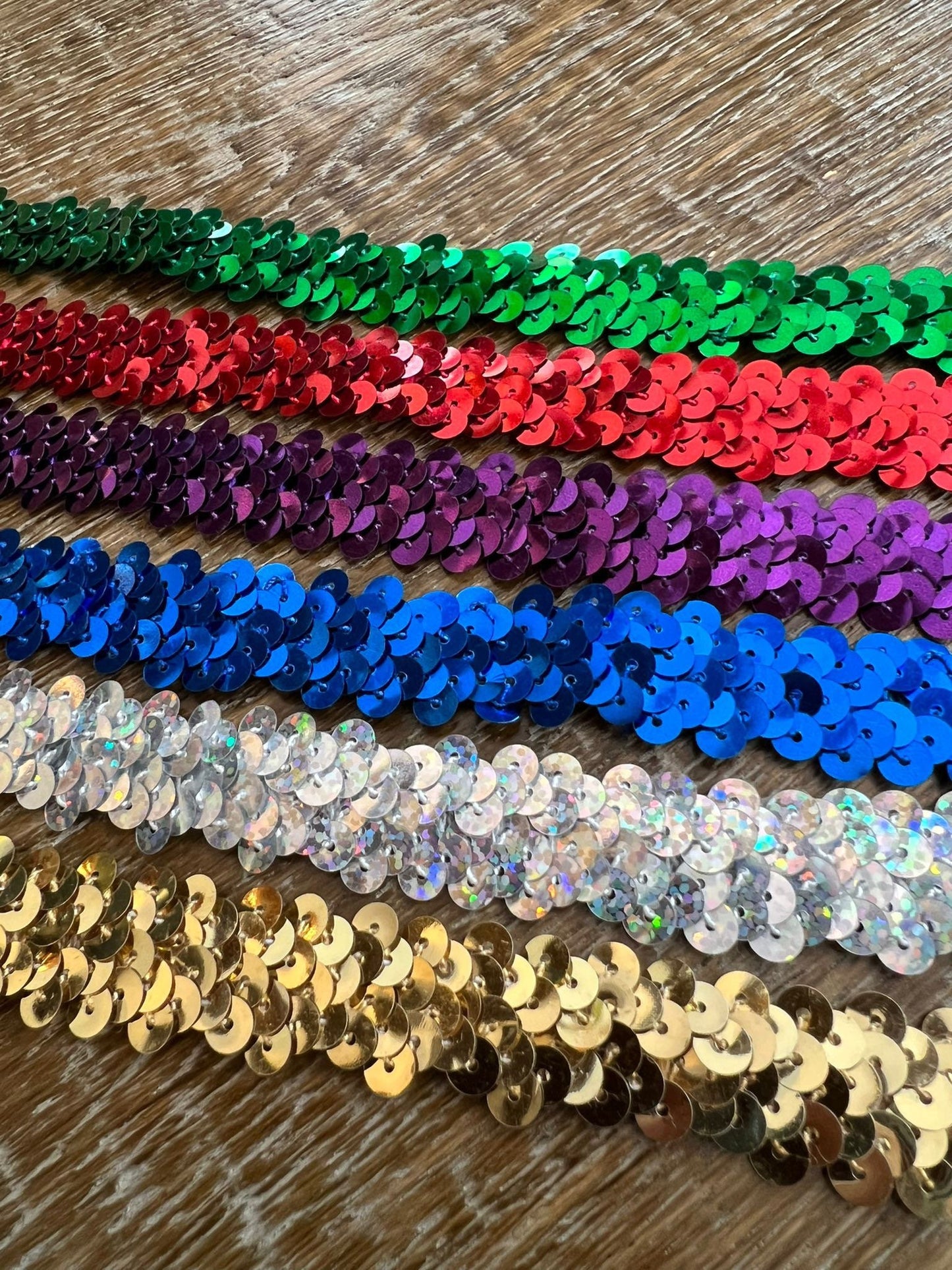 18mm Wide, Stretch Sequins Elastic, Elasticated Sequins Trim, Christmas Brown, Green, Red, Purple, Royal, Silver, Gold, Turquoise