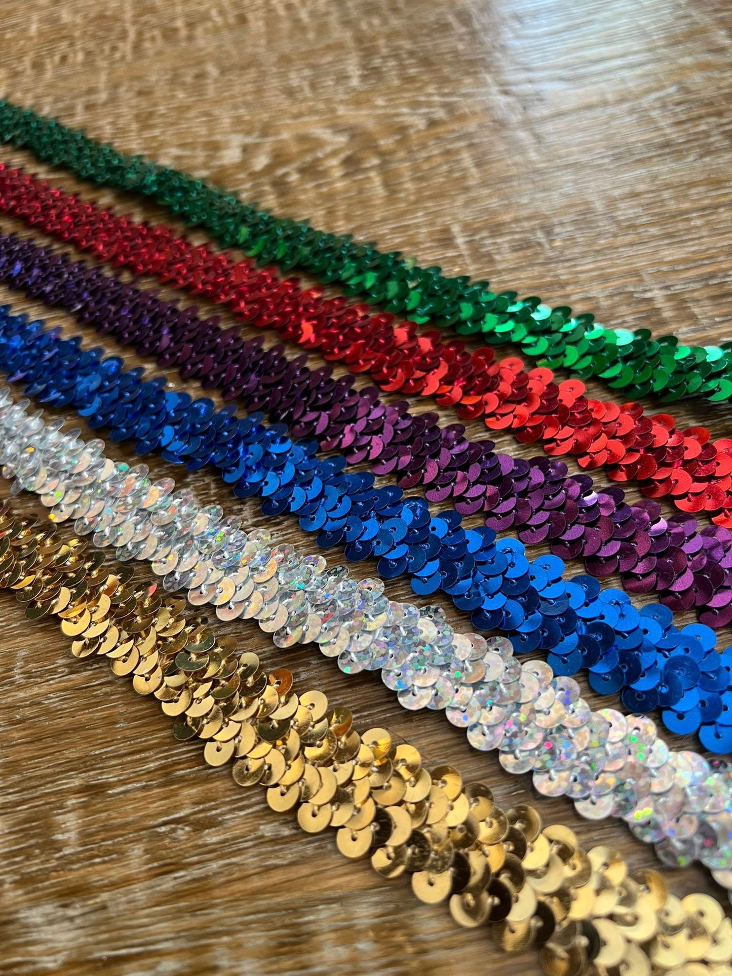 18mm Wide, Stretch Sequins Elastic, Elasticated Sequins Trim, Christmas Brown, Green, Red, Purple, Royal, Silver, Gold, Turquoise