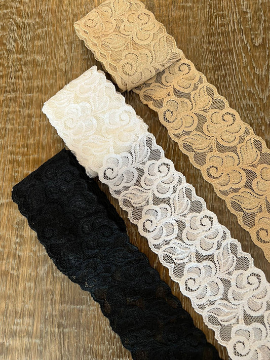 6cm Scalloped Edge Stretch Lace, Lingerie Trim