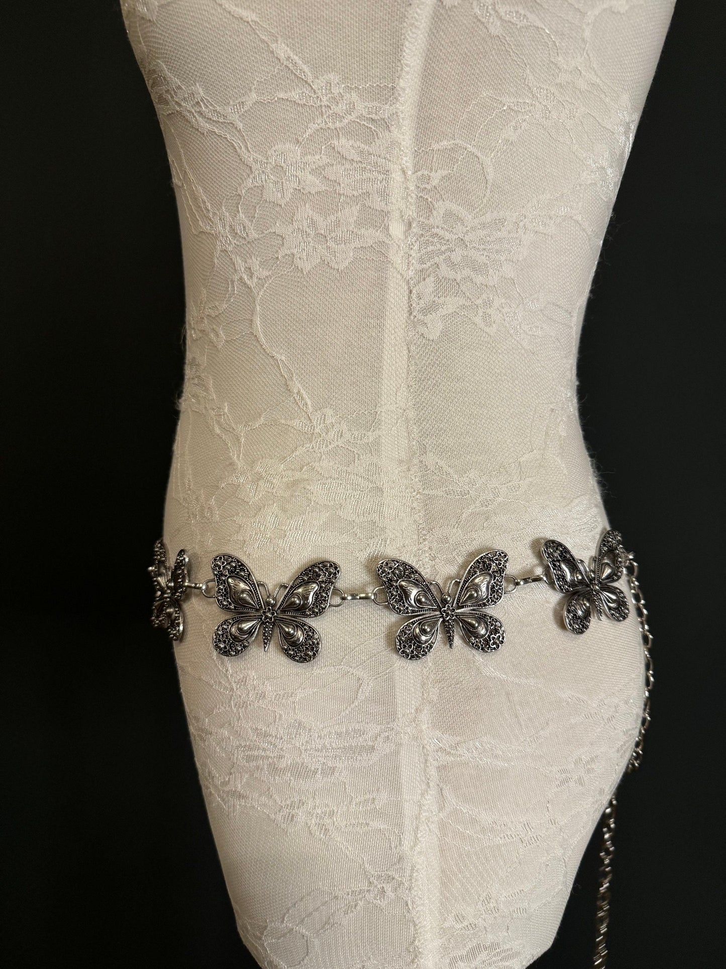X-long Butterfly Belt, Metal Belt, Teen Sizes, 18”-60”, Fan Design, Fan Collection, Silver Metal belt, Fashion Accessory, Handmade