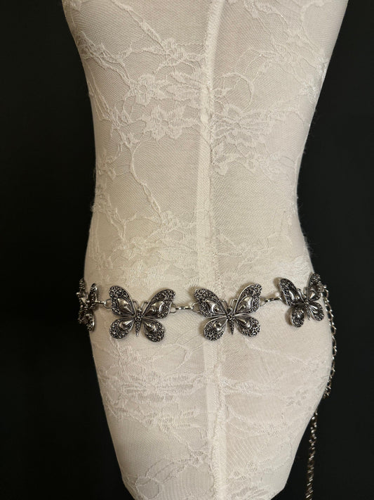 X-long Butterfly Belt, Metal Belt, Teen Sizes, 18”-60”, Fan Design, Fan Collection, Silver Metal belt, Fashion Accessory, Handmade