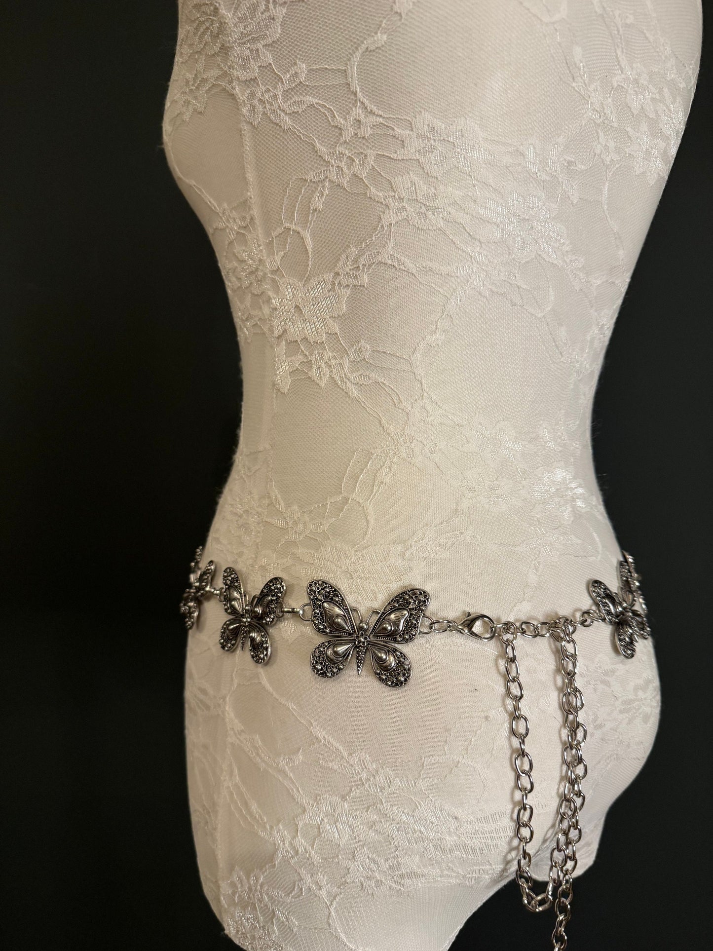 X-long Butterfly Belt, Metal Belt, Teen Sizes, 18”-60”, Fan Design, Fan Collection, Silver Metal belt, Fashion Accessory, Handmade