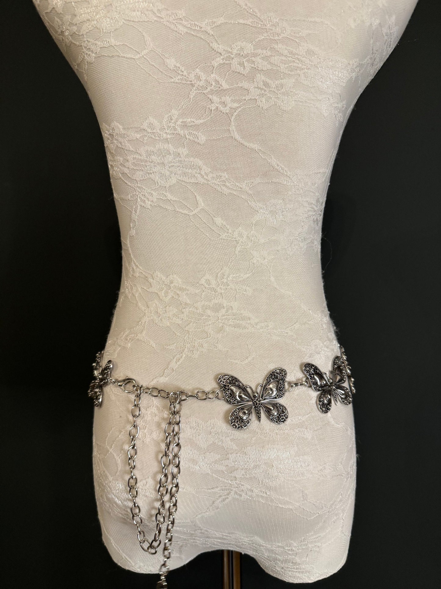 X-long Butterfly Belt, Metal Belt, Teen Sizes, 18”-60”, Fan Design, Fan Collection, Silver Metal belt, Fashion Accessory, Handmade