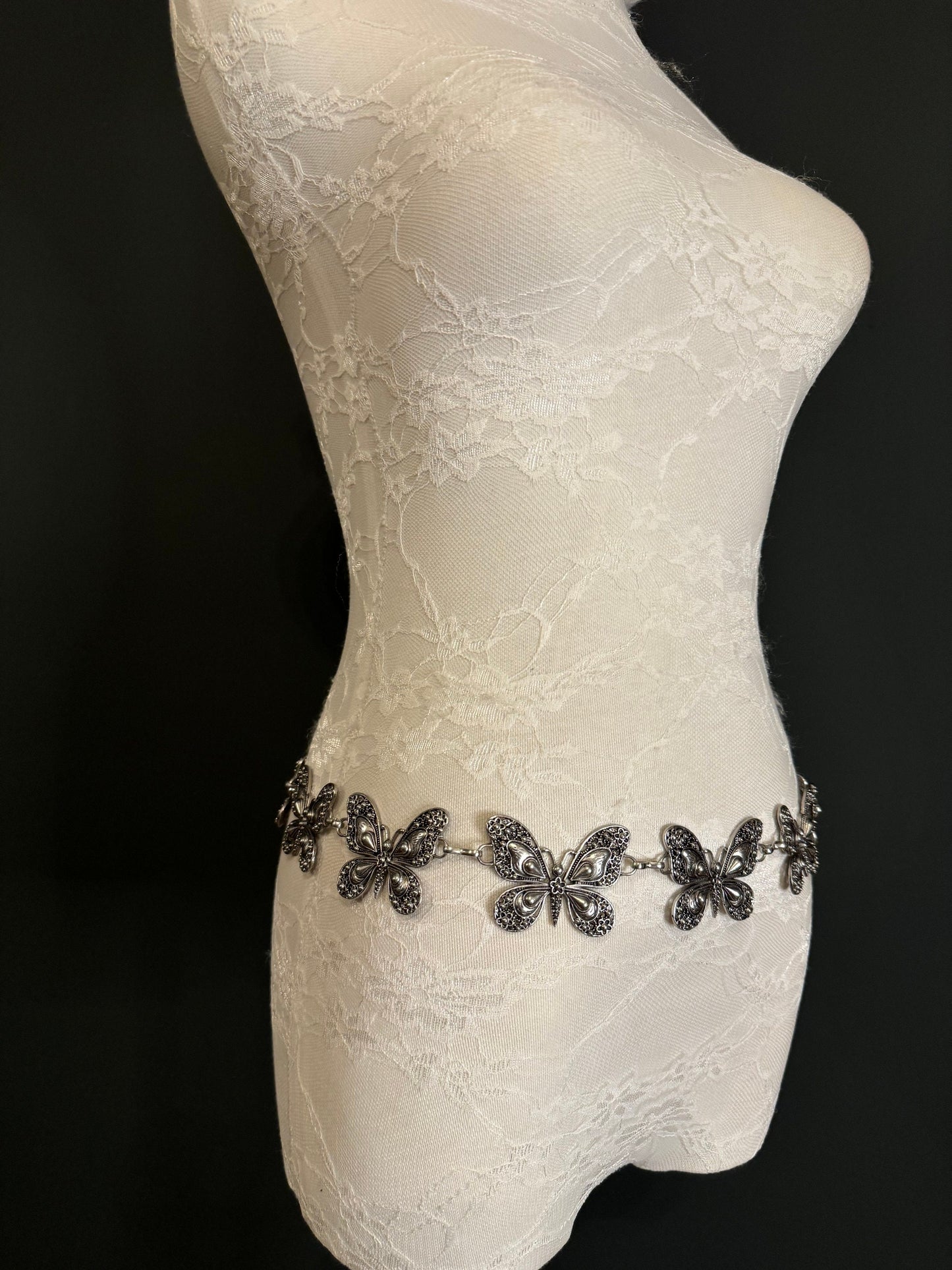 X-long Butterfly Belt, Metal Belt, Teen Sizes, 18”-60”, Fan Design, Fan Collection, Silver Metal belt, Fashion Accessory, Handmade