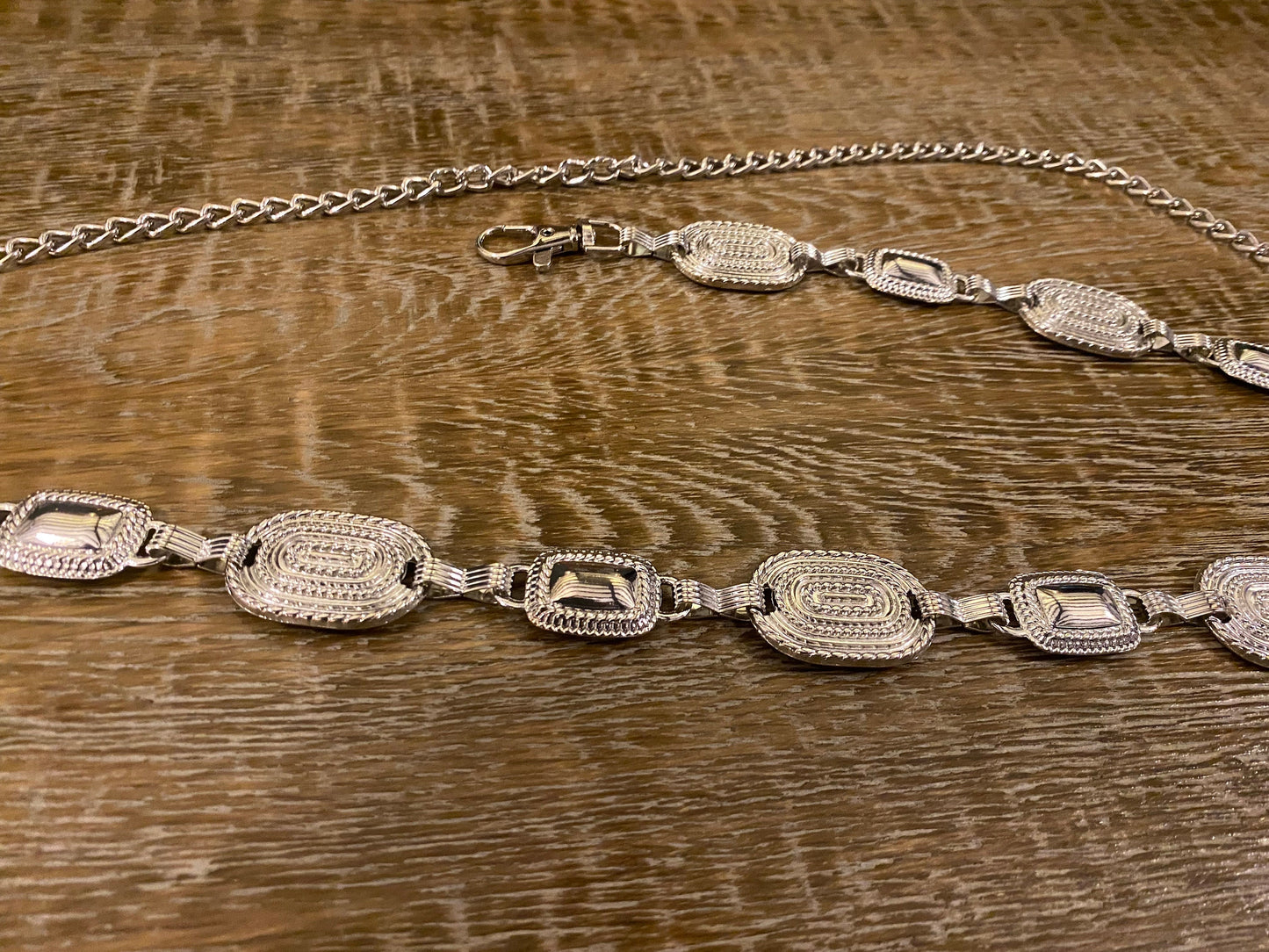 X-Long Belt, Metal Disc Belt, Antique Brass Metal Belt, Fashion Belt, Vintage Style, Gift, Chain Belt, Textured Oval Chain Belt, Fashion