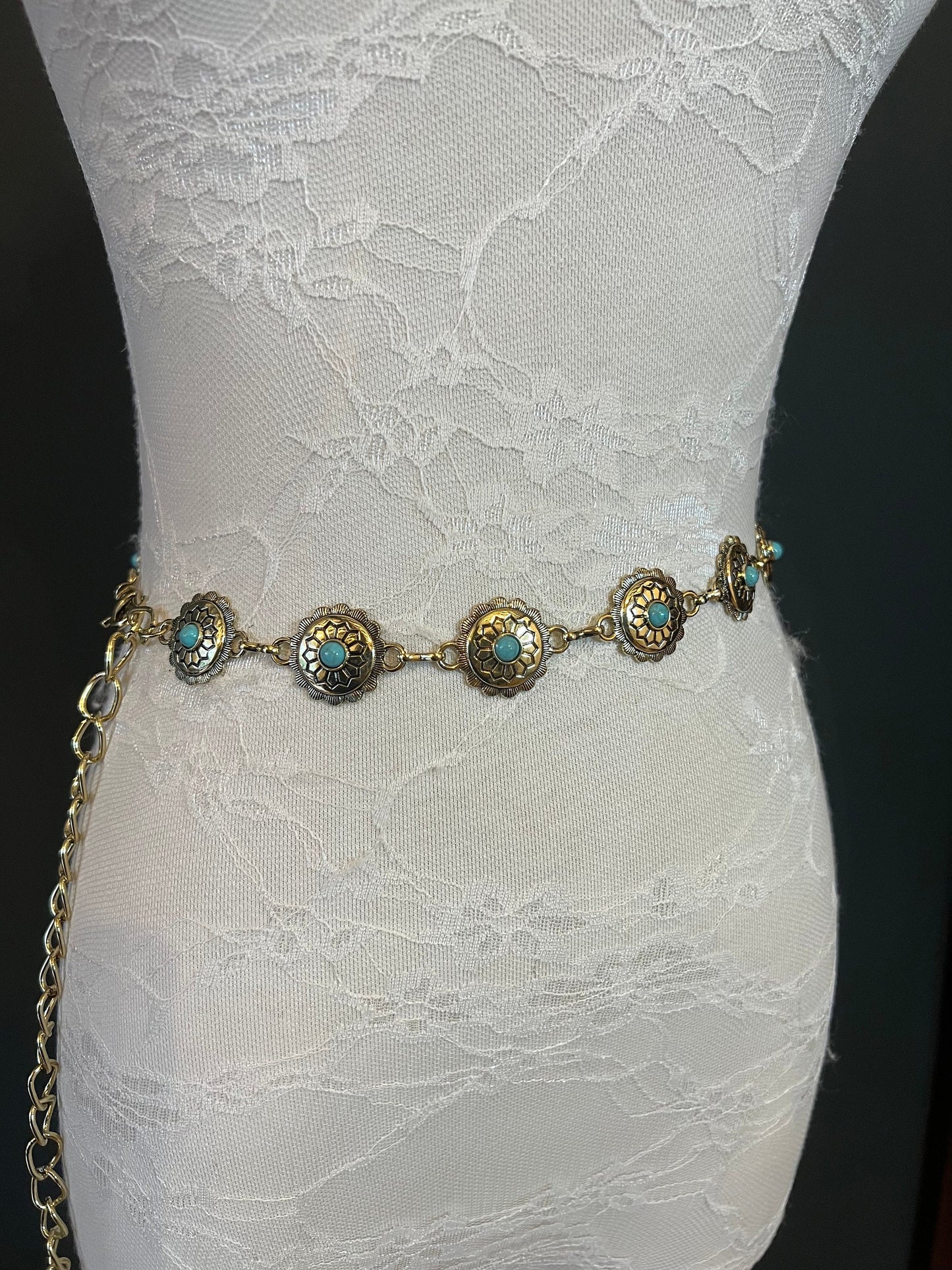 X-long Ring Belt, Metal Disc Belt, Teen Sizes, Size 18” - 60”, Fan Design, Fan Collection, Light Gold, Silver, Turquoise Metal belt, Fashion