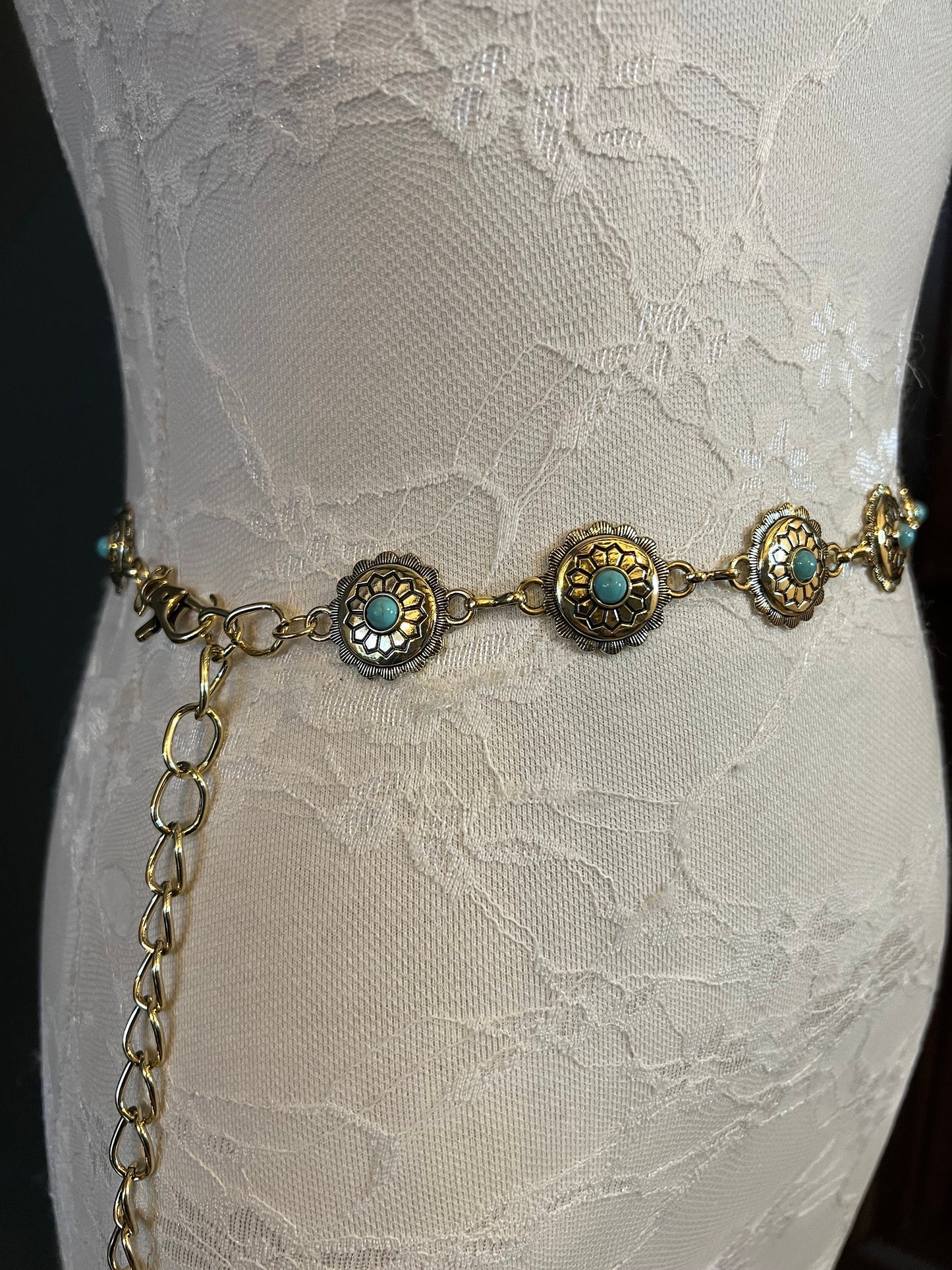 X-long Ring Belt, Metal Disc Belt, Teen Sizes, Size 18” - 60”, Fan Design, Fan Collection, Light Gold, Silver, Turquoise Metal belt, Fashion